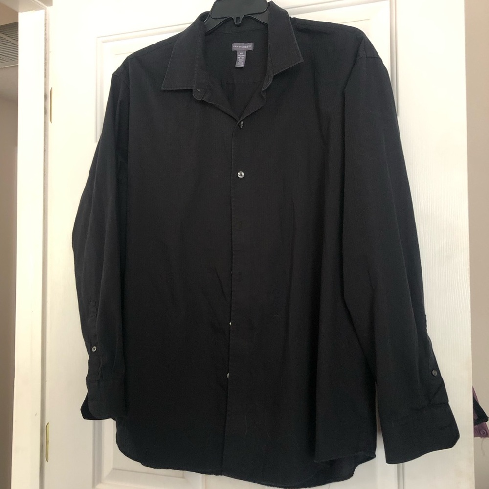 Van Heusen Black Dress Shirt Button Down Collared Long Sleeve XXL 2X 18-18 1/2